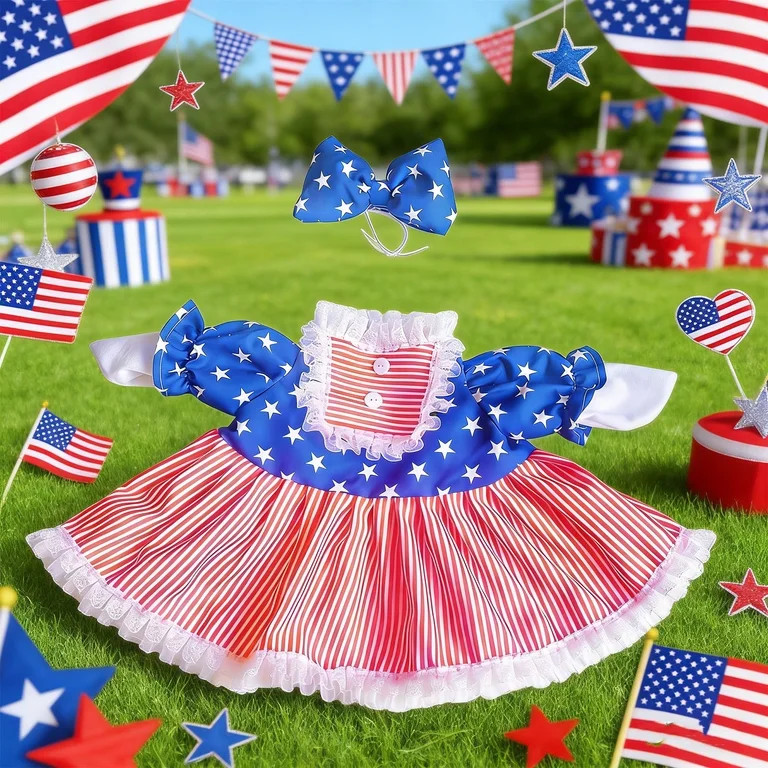 Kbndieu 4th of July Patriotic Porch Goose Outfit Red White Blue Cement Goose Clothes Dress for In... | Walmart (US)