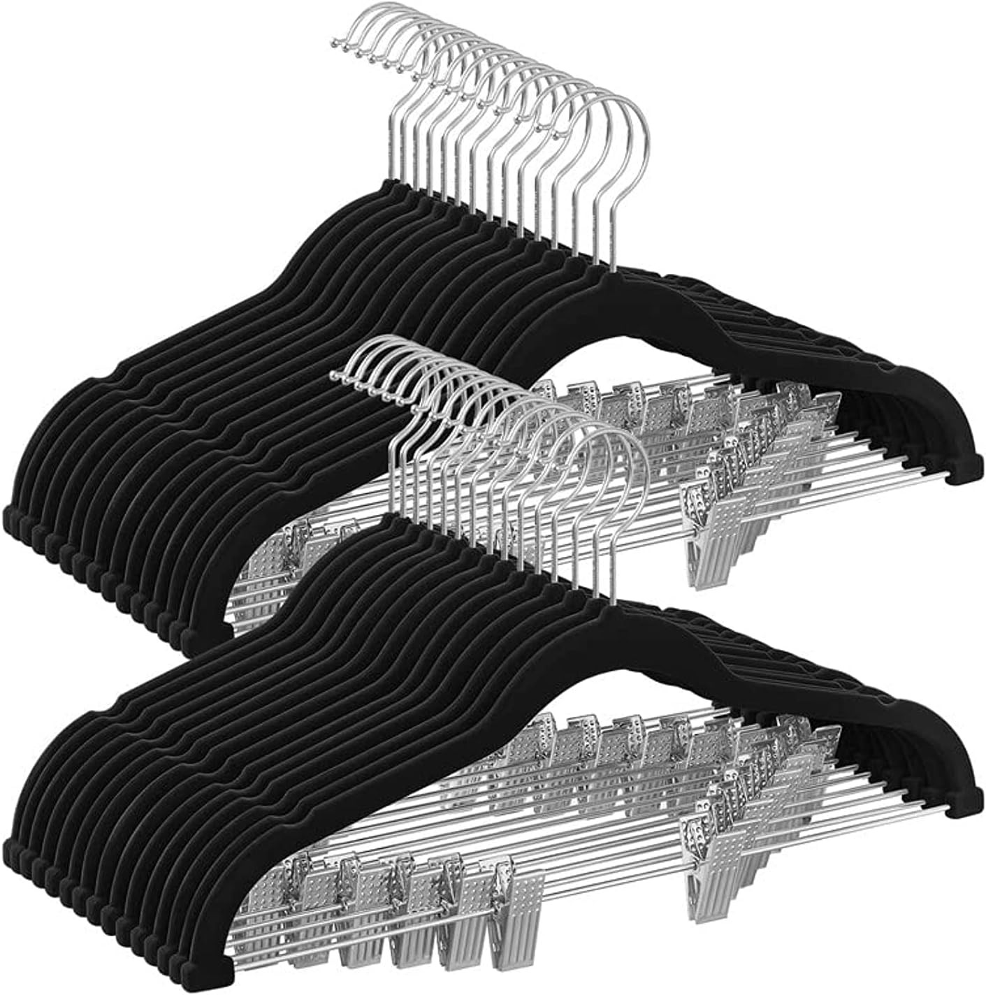 SONGMICS 30 Pack Pants Hangers, Velvet Hangers with Adjustable Clips | Amazon (US)
