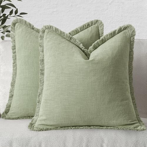 MIULEE - Fundas de cojín decorativo de lino neutro con flecos, estilo campestre y bohemio, sofá... | Amazon (US)
