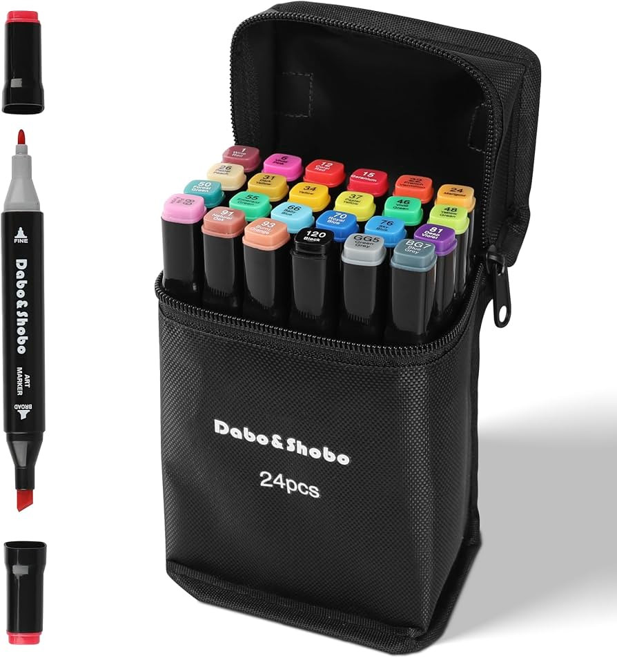 Dabo&Shobo 24 Colors Drawing Markers, Dual Tip Art Markers, Coloring Marker For Adult Sketching A... | Amazon (US)