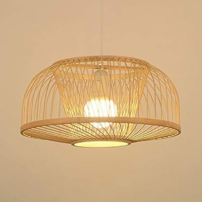 KWOKING Lighting Industrial Bamboo Pendant Light Natural Chandeliers Domed Shape Woven Light 1 Li... | Amazon (US)