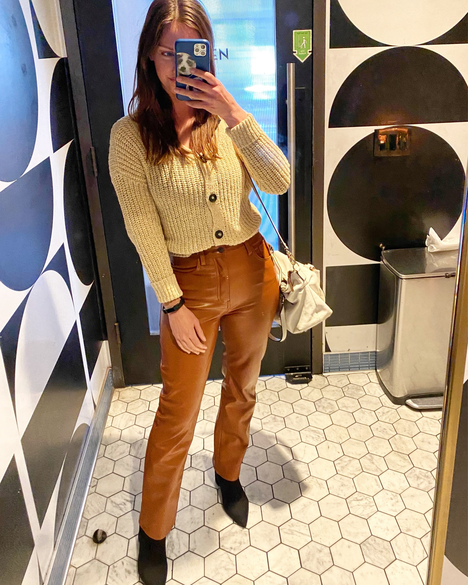 Faux leather pants are Abercrombie wearing 26 short. On sale! Boots are express and fit TTS. Cardigan is a thrifted find but I liked similar styles  

#LTKFind #LTKstyletip #LTKshoecrush