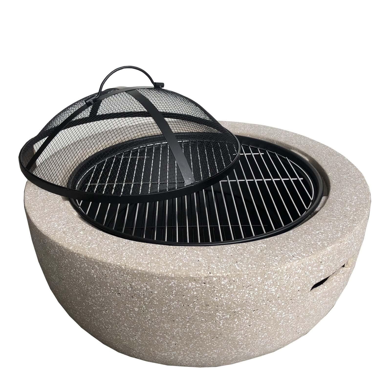 MASBEKTE Magnesium Oxide Stone Fire Pit with Cover Outdoor, Beige - Walmart.com | Walmart (US)