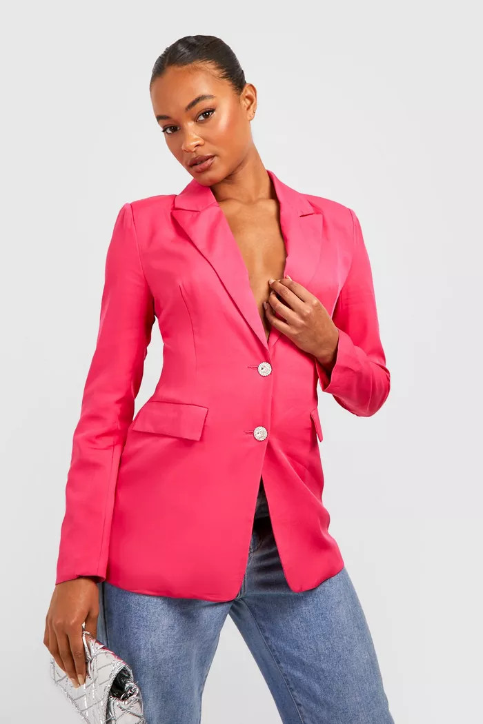 Tall Diamante Button Blazer | Boohoo.com (US & CA)