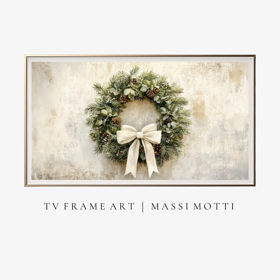 Vintage Christmas Samsung Frame TV Art, Christmas Wreath Art for TV, Farmhouse Painting Christmas... | Etsy (US)