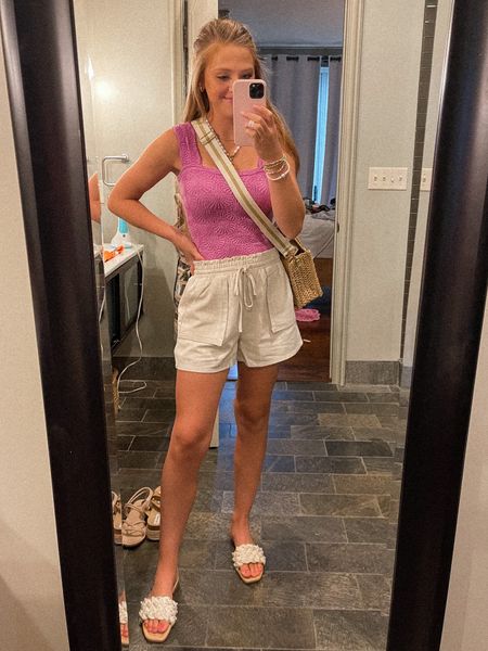 Beach vacation outfit free people top tank linen shorts casual outfit summer 

#LTKsalealert #LTKtravel #LTKunder50
