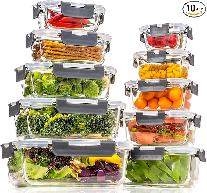 Glass Food Storage Containers with Lids Airtight, Glass Meal Prep Containers for Lunch Food, Cont... | Amazon (US)