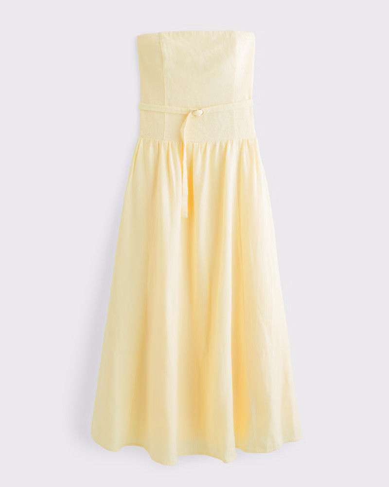 Abercrombie & Fitch Women's Premium Linen Drop-Waist Belted Maxi Dress in Sunny Yellow - Size XXS TALL | Abercrombie & Fitch (US)