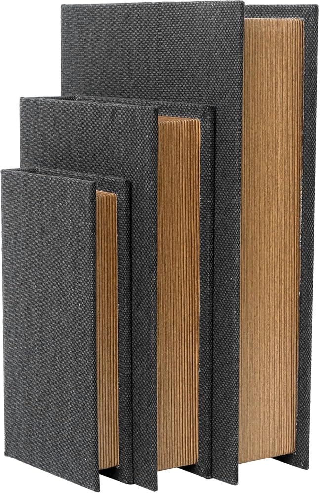 Modern Linen and Wood Decorative Faux Book Boxes Set of 3-13",10",8" - Black | Amazon (US)