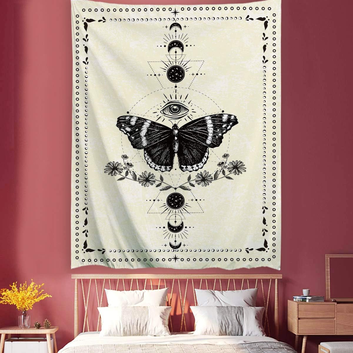 MENORCA Black And White Moon Phase Butterfly Wall Tapestry Hanging For Bedroom Aesthetic, Vertica... | Amazon (US)