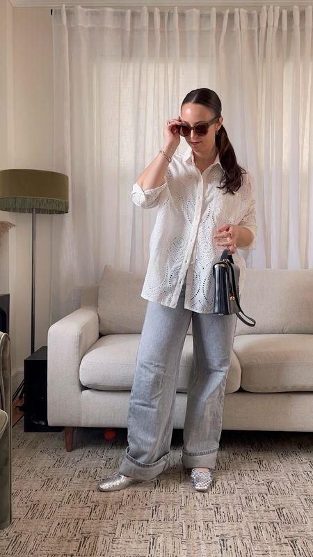 Wearing size 6 in the max shirt, size 6 in the wide leg jeans, size 7 in Freda Salvador Jada flats (SIMONE15 for $$ off), all TTS 

Casual spring outfit ideas, mom style, sezane outfit ideas, capsule wardrobe