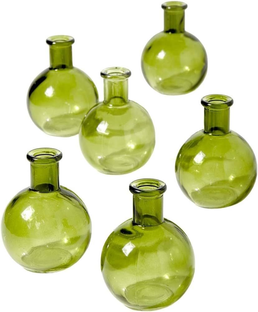 Serene Spaces Living Set of 6 Small Green Ball Bud Vases, Transparent Glass Vases for Weddings, E... | Amazon (US)