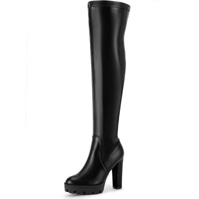 Perphy Women's Block Heels Over the Knee High Platform Boots 9.5 Black | Target