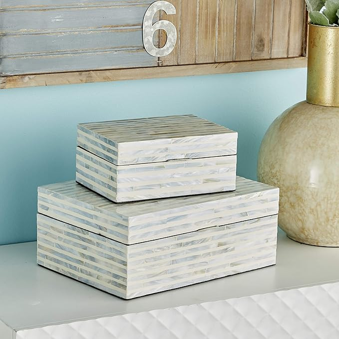Deco 79 41198 Shell Inlaid Wooden Boxes (Set of 2), 8" x 12", White | Amazon (US)