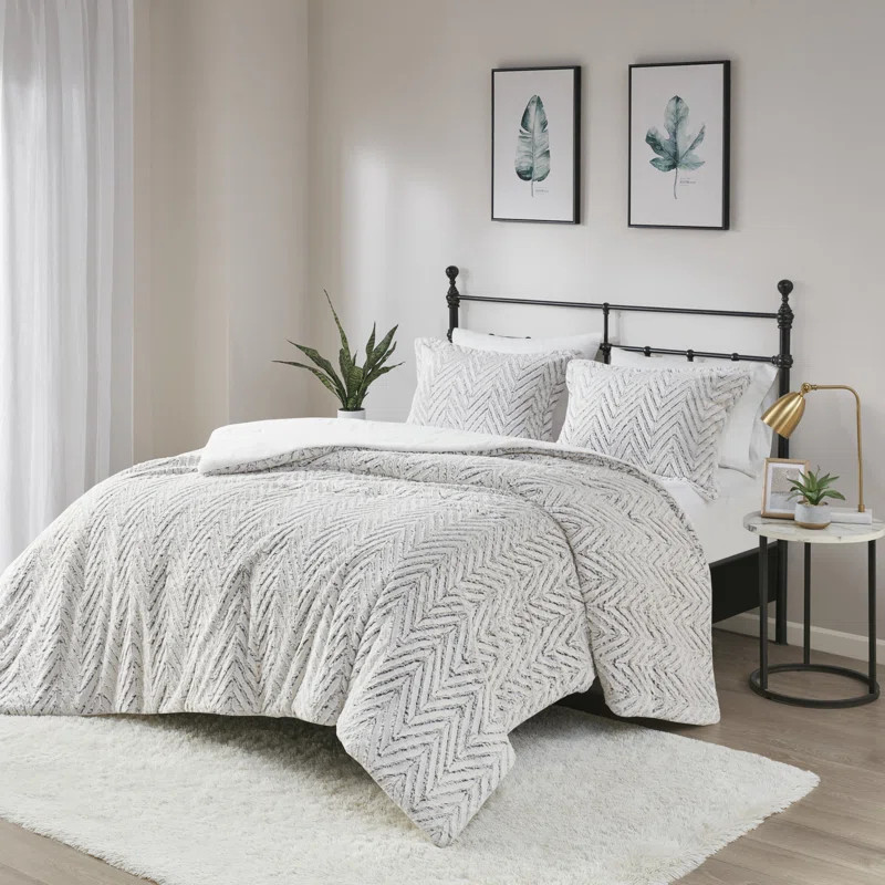 Caureen Ivory and Grey Ultra Plush Down Alternative Comforter Set | Wayfair North America