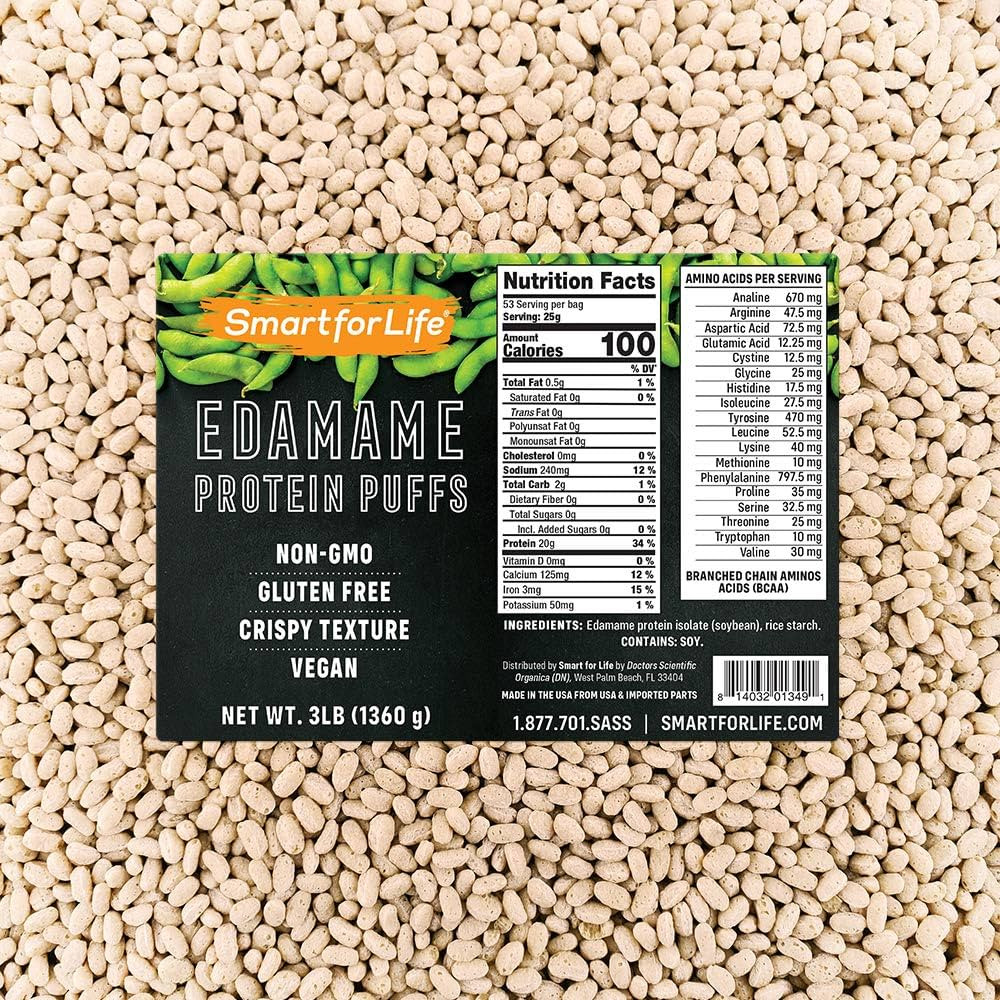 Smart for Life Soy Protein Puffs from Edamame - High Protein Zero Sugar Soy Protein Isolate Puffs... | Amazon (US)