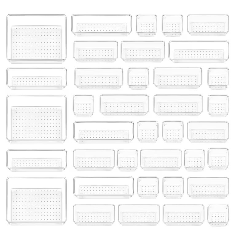 Vtopmart 37 PCS Clear Plastic Drawer Organizers Set, 4-Size Versatile Bathroom and Vanity Trays | Walmart (US)