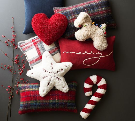 Cozy Teddy Faux Fur Candy Cane Shaped Pillow | Pottery Barn (US)