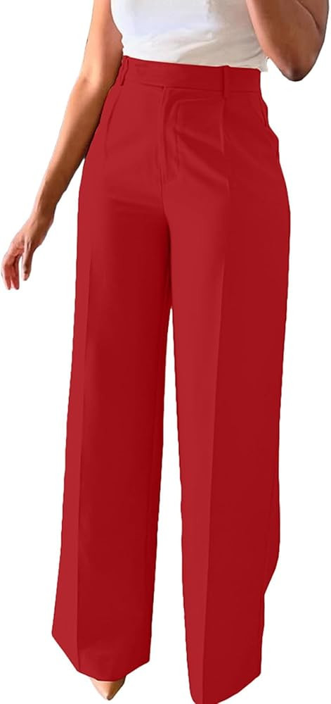 Lucuna Women's Wide Leg Dress Pants High Waisted Straight Leg Slacks Business Office Work Pants T... | Amazon (US)