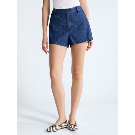 Free Assembly Women's and Women's Plus High Rise Patch Pocket Denim Shorts, 3" Inseam, Sizes XS-4X | Walmart (US)