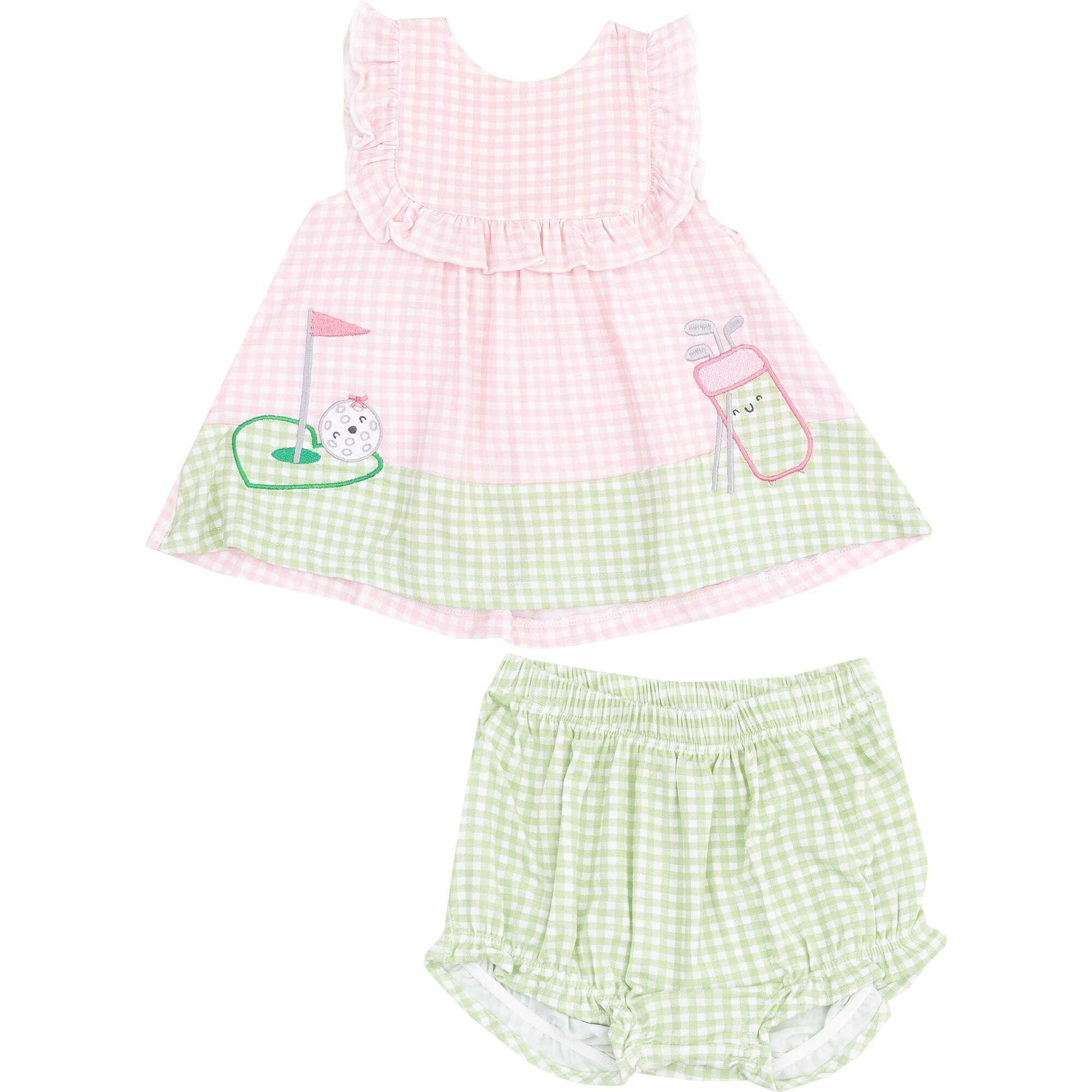 Ruffle Top with Applique & Bloomer, Golf Pink Mini Gingham | Maisonette