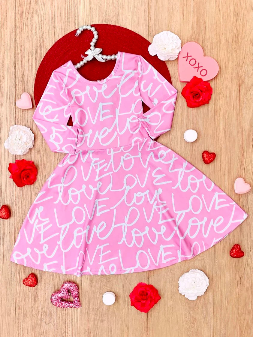 Love Letters Twirly Long Sleeve Skater Dress | Mia Belle Girls