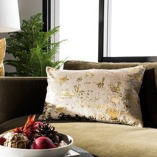 SAFAVIEH Edmee Beige/ Gold Metallic 12 x 20-inch Decorative Pillow - Accent - 12" W x 20" L - Pol... | Bed Bath & Beyond
