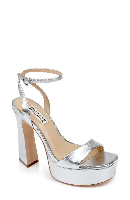Badgley Mischka Collection Caia Ankle Strap Platform Sandal in Silver at Nordstrom, Size 8.5 | Nordstrom