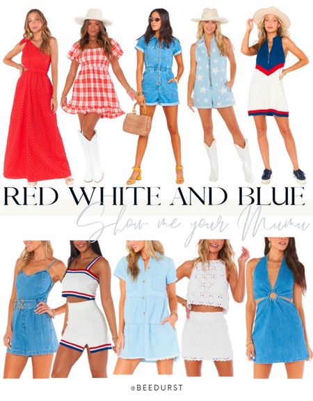 Memorial Day weekend outfits! Memorial Day looks from Show Me Your Mumu, summer outfit, Red White and Blue outfits, patriotic outfits, red dress, denim outfit, denim romper, vacation outfit, lake outfit

#LTKStyleTip #LTKSeasonal #LTKParties