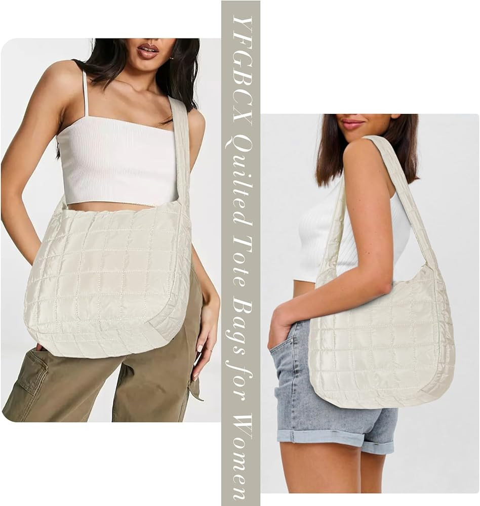 YFGBCX Quilted Tote Bags for Women Lightweight Padding Shoulder Bag Down Cotton Padded Lattice Cr... | Amazon (US)