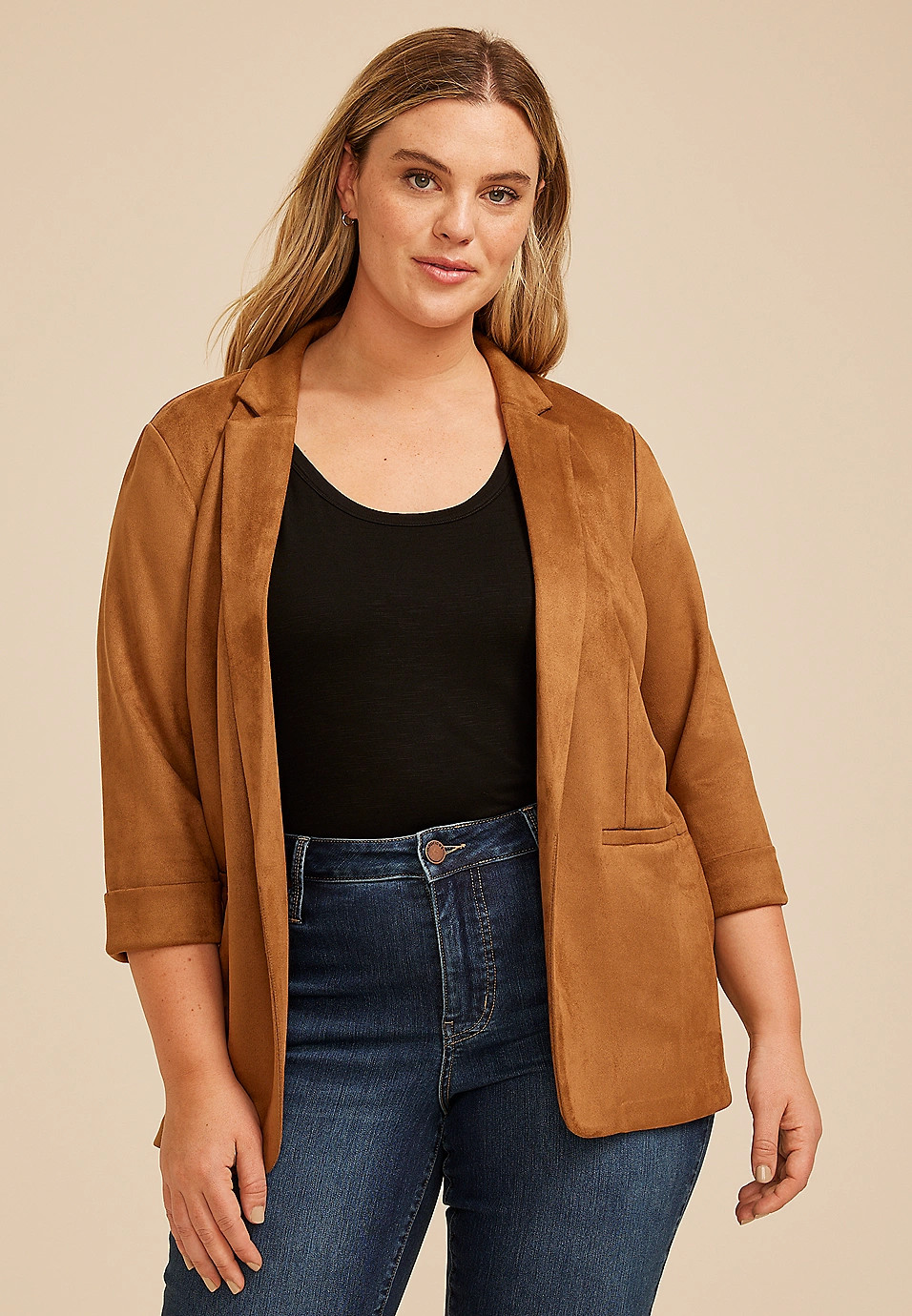 Plus Size Faux Suede Open Front Blazer | Maurices