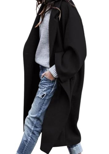 PRETTYGARDEN Womens Winter Coats 2025 Trendy Long Sleeve Notch Lapel Button Long Jackets Casual Oversized Vacation Outfits (Black,XX-Large) | Amazon (US)