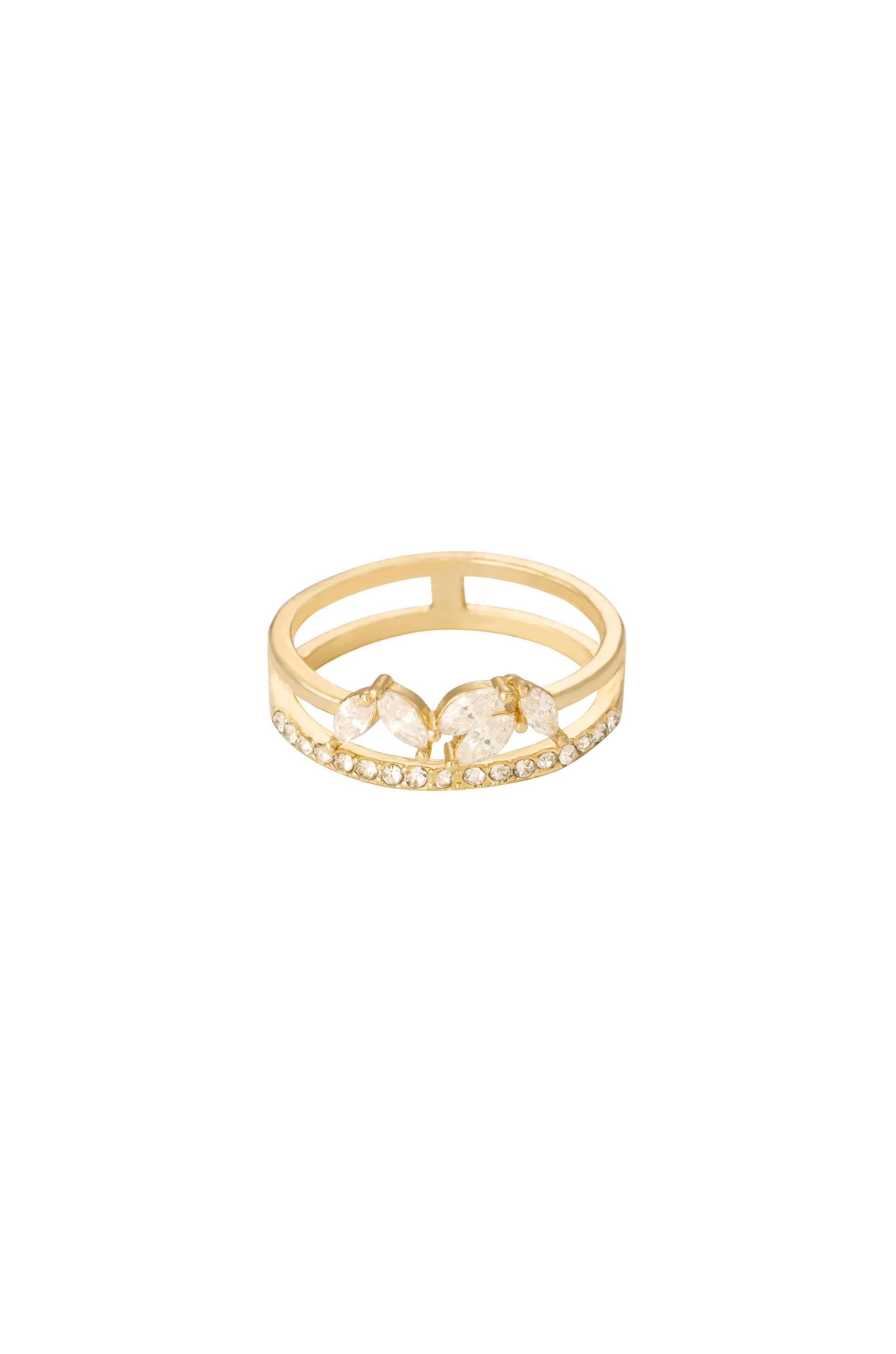 Crystal Double Illusion 18k Gold Plated Ring | Ettika