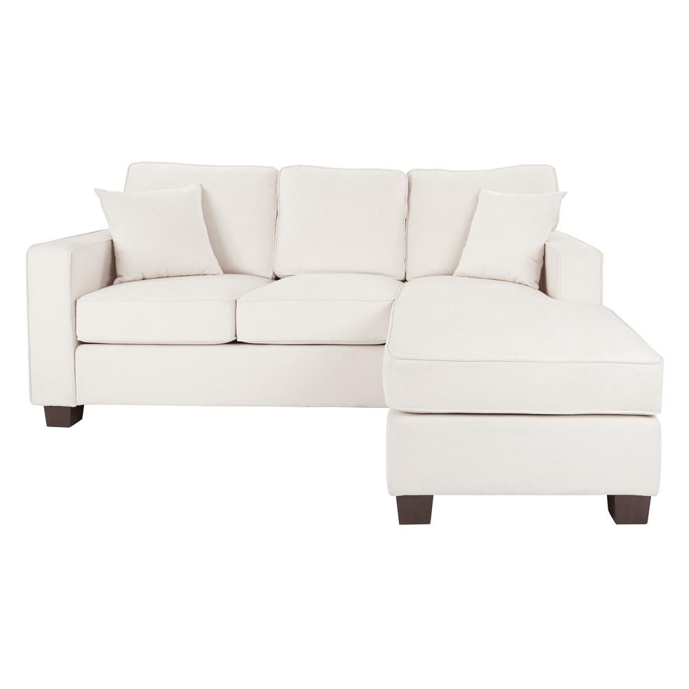 Russell Sectional in Ivory Fabric with 2-Pillows and Coffeeed Legs | The Home Depot