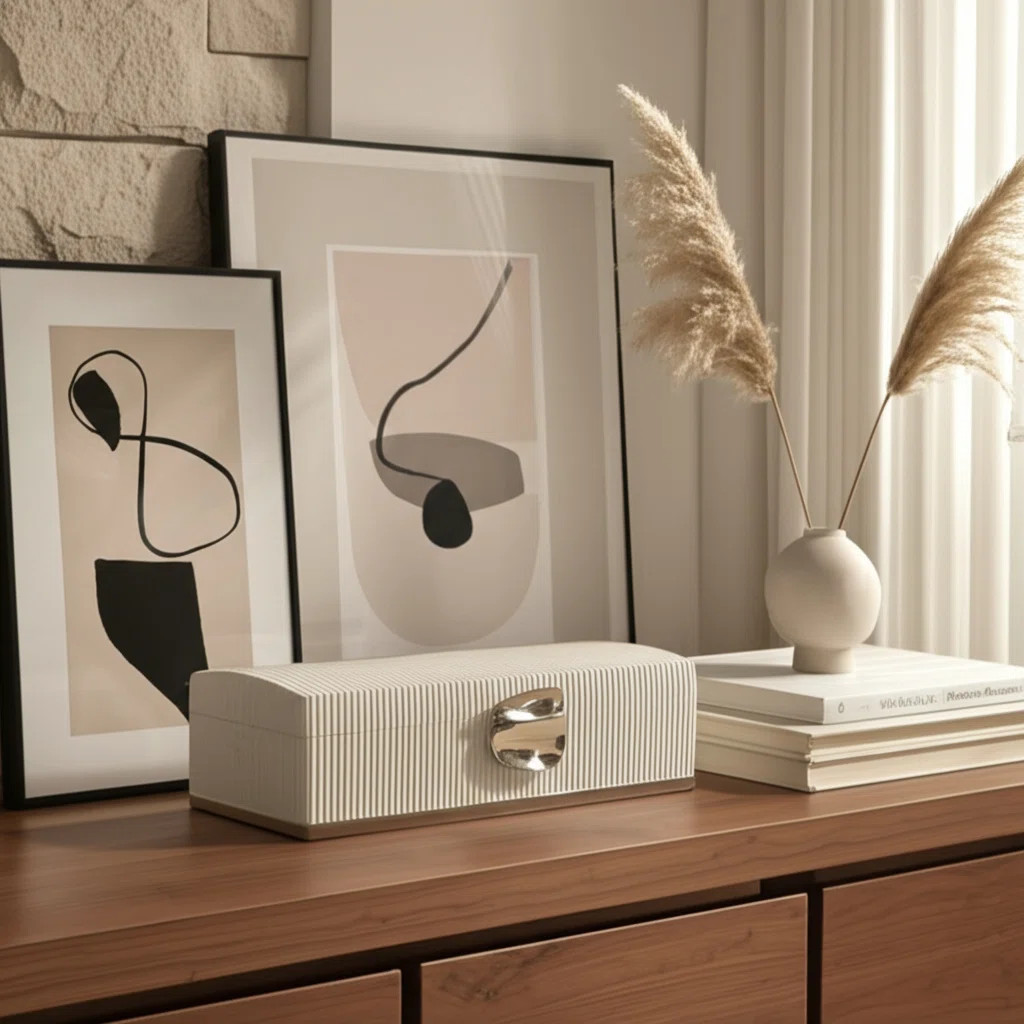 Modern Ribbed Keepsake Box with Metal Closure - Functional Decorative Boxes Organizer and Storage... | Wayfair North America