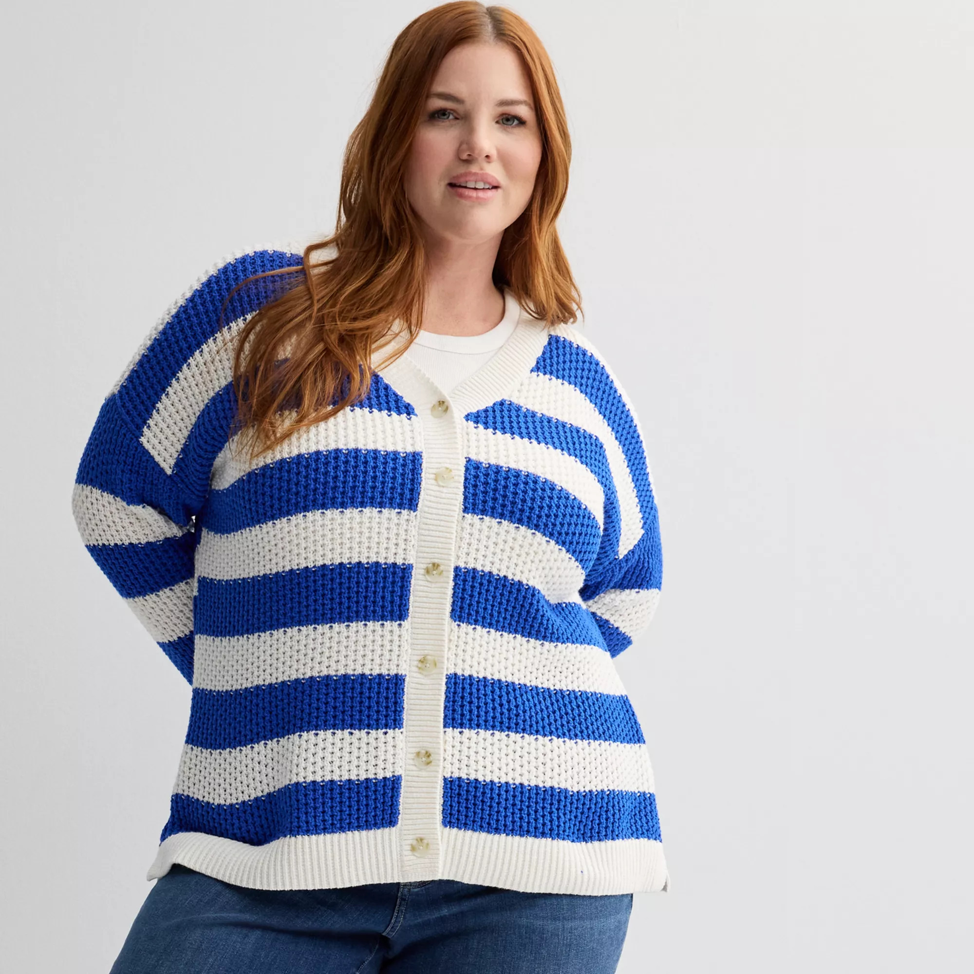Plus Size Sonoma Goods For Life® Striped Button-Front Cardigan | Kohl's