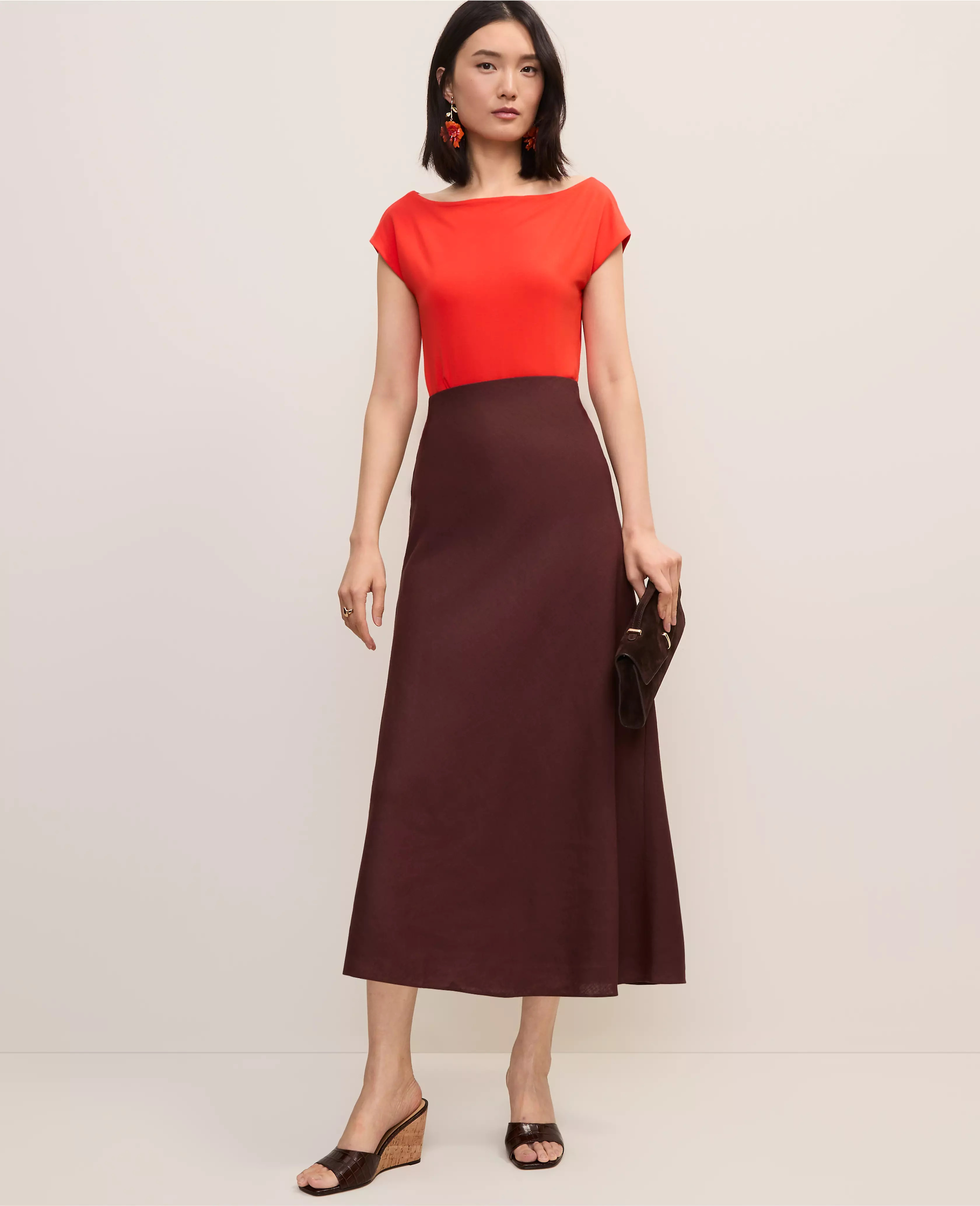 Linen Blend Bias Midi Slip Skirt | Ann Taylor