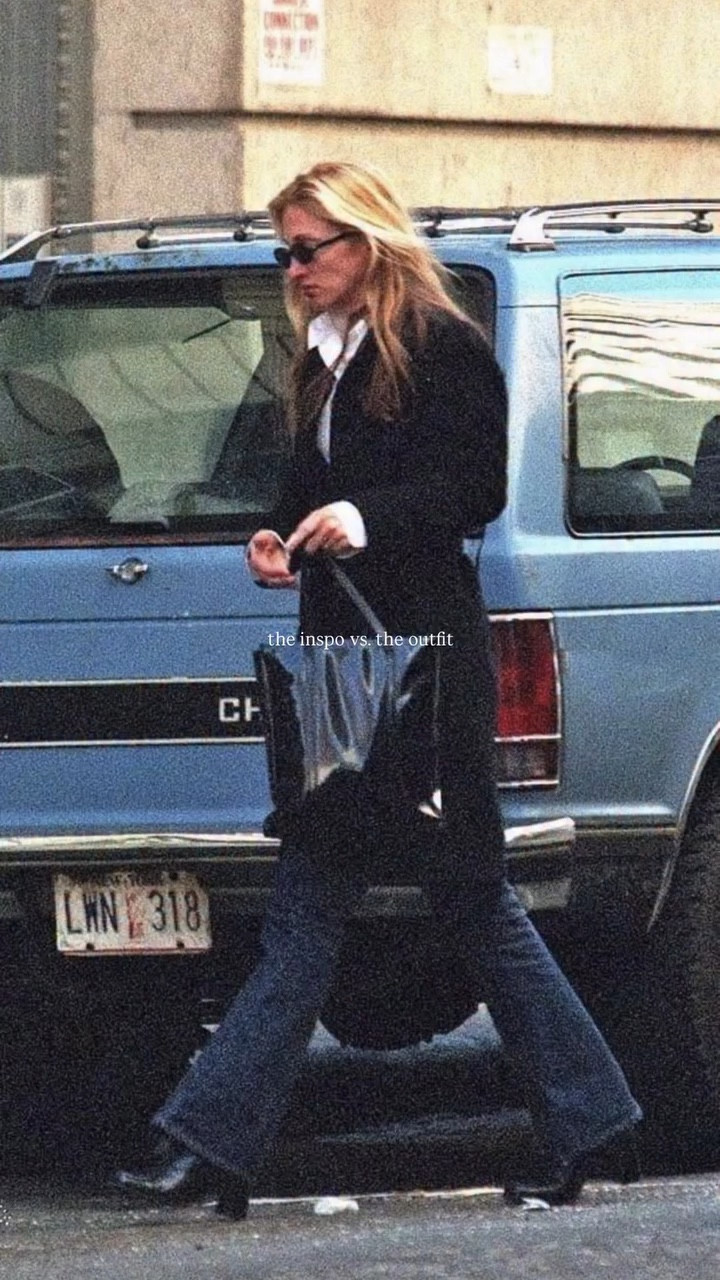 Channeling the effortless sophistication of Carolyn Bessette-Kennedy with this look I recreated entirely from my own closet. Timeless, foundational pieces styled with intention: a crisp white button down, flared jeans, block heel boots, and a long black coat. Proof that classic style never fades, these staples look just as chic today as they will decades from now. 🤍

Inspiration photos sourced via Pinterest. All rights belong to original photographers. 

#carolynbessette #timelessstyle #streetstyleinspiration #closetstaples #effortlesschic