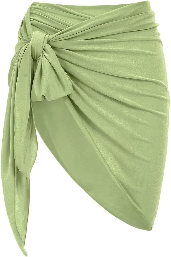 ZAFUL Metallic Shiny Short Sarong Coverups for Women Semi Sheer Bathing Suit Wrap Swimsuit Skirt ... | Amazon (US)