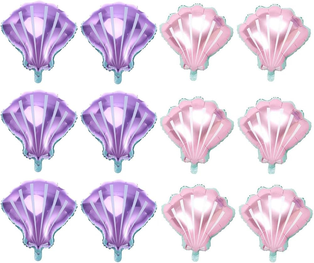 Shell Foil Balloon sea Mylar Balloons for Baby Shower Party Decoration Purple Pink 12pcs | Amazon (US)