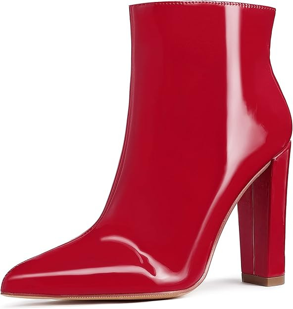 Women's Heeled Booties Block Chunky Heel Pointed Toe Ankle Boots Side Zipper Sexy Fashion Dress H... | Amazon (US)