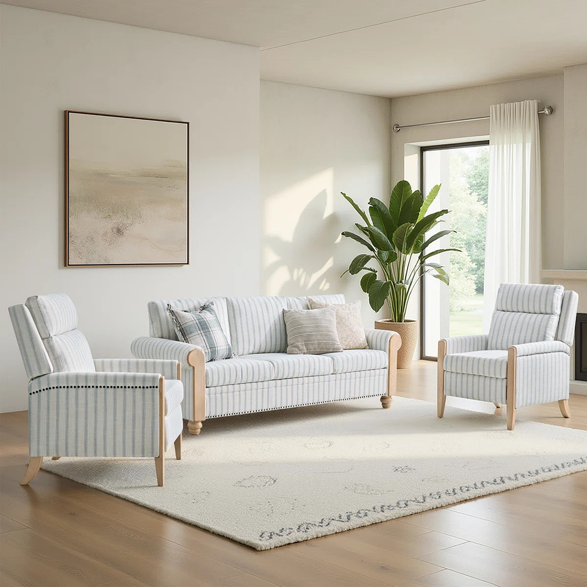 Terren Monica 3-Piece Farmhouse Living Room Set with Solid Wood Spindle Legs | Wayfair North America