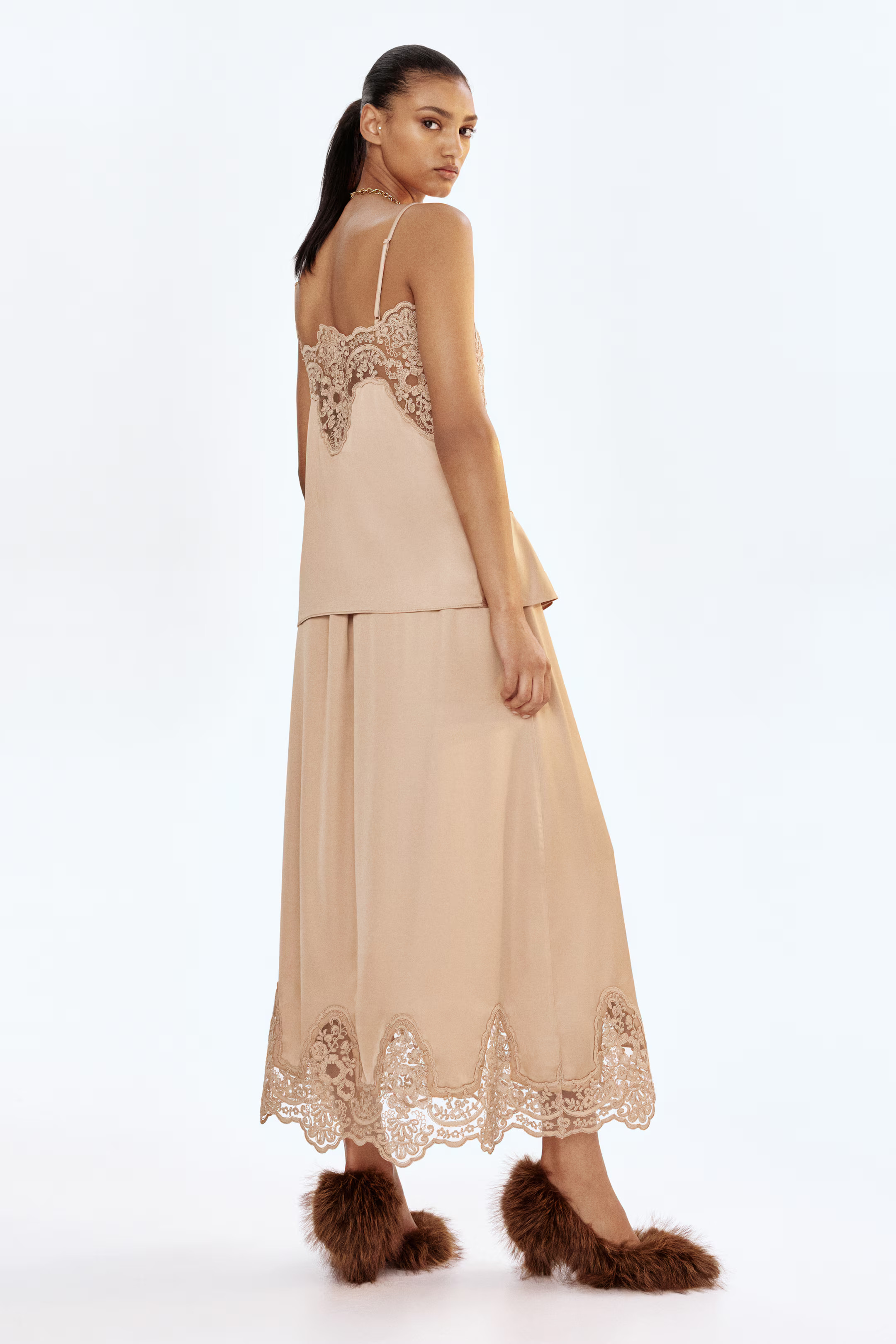 Lace-Trimmed Satin Skirt | H&M (US + CA)