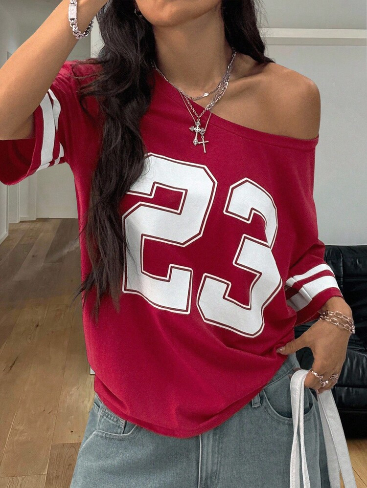 Coolane Women's Spring/Summer Streetwear Going Out Vintage Off Shoulder Digital Graphic Color-Blo... | SHEIN