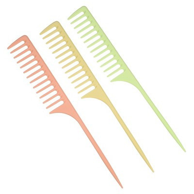 Unique Bargains Plastic Wide Tooth Rat Tail Comb Yellow Orange 3 Pcs | Target