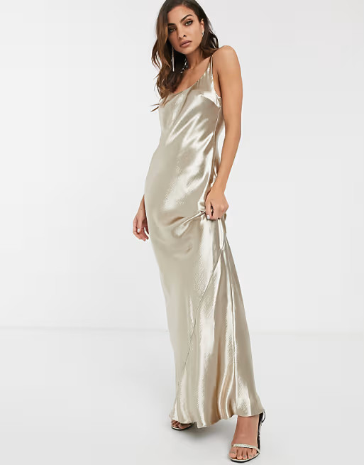 ASOS DESIGN scoop back bias cut satin maxi dress in champagne | ASOS (Global)