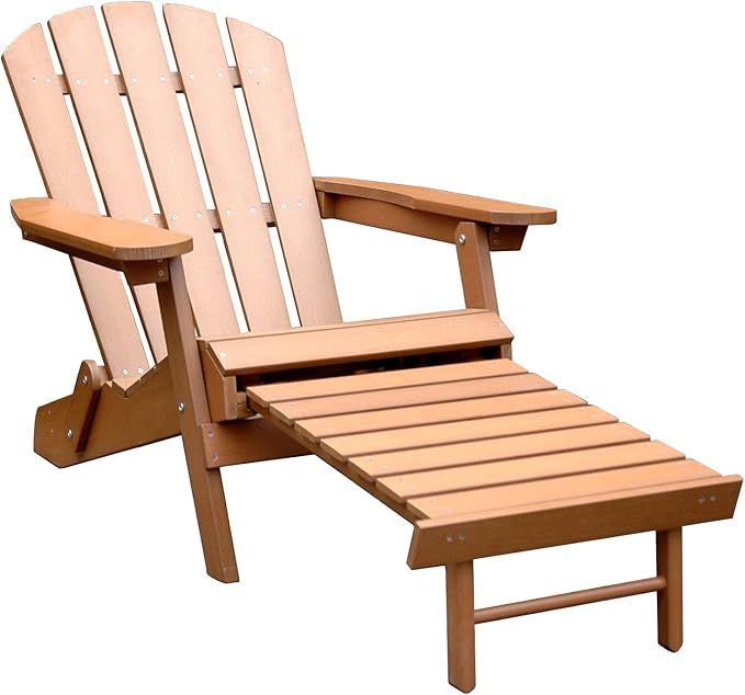 Merry Garden Faux Wood Folding Adirondack Chair with Pullout Ottoman, Outdoor, Garden, Lawn, Deck... | Amazon (US)
