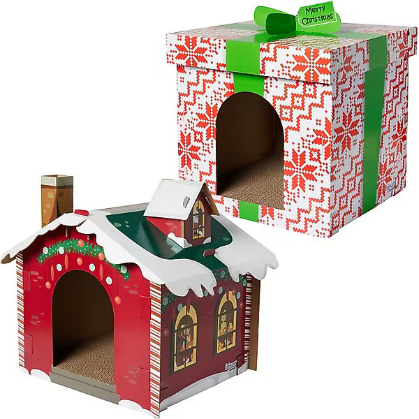 Bundle: Frisco Holiday Gift Box + Holiday Santa's Workshop Cardboard Cat House | Chewy