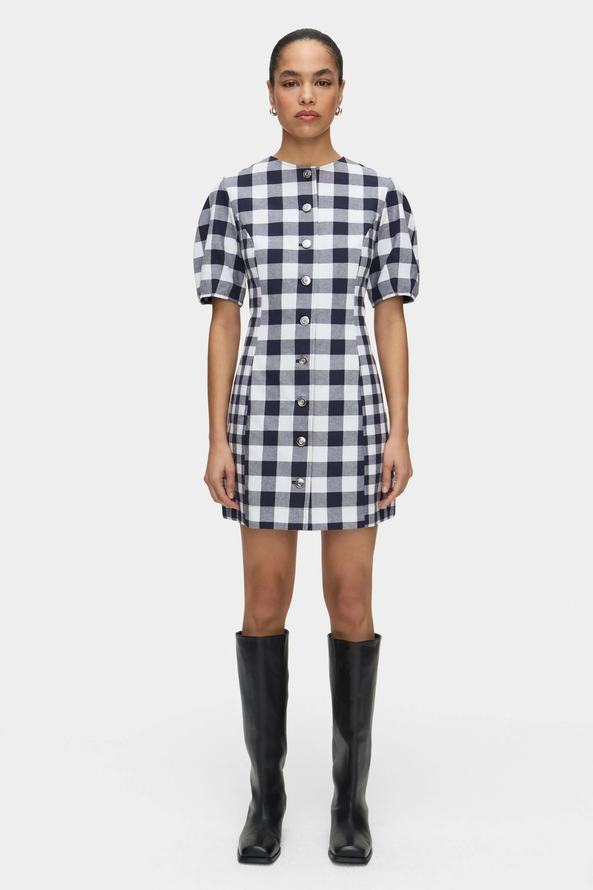 ALIGNE Waisted Check Mini Dress - Blue | Aurelia | Aligne UK
