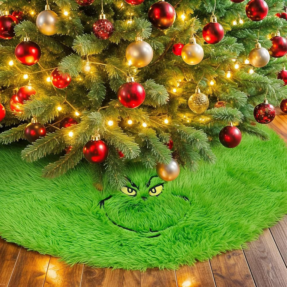 36in Green Christmas Tree Skirt, Merry Christmas Tree Skirt Collar Funny Farmhouse Xmas Holiday D... | Amazon (US)